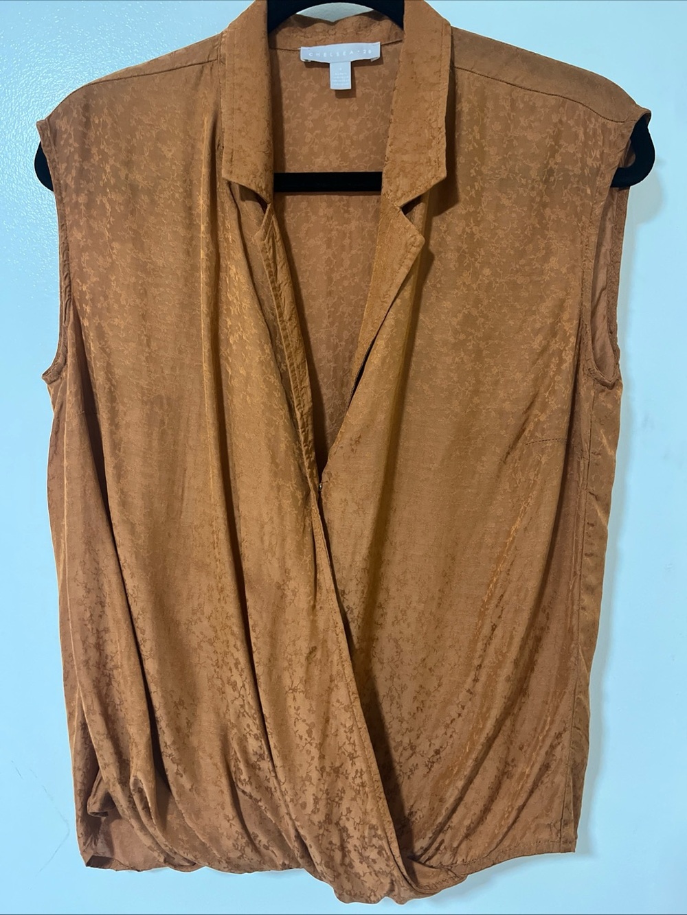 Chelsea28 Sleeveless Faux-Wrap Blouse in Rust